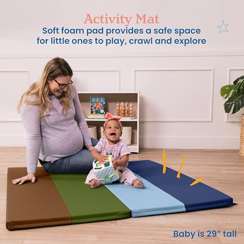 ECR4Kids SoftZone 4-Section Rainbow Runway Activity Mat, Folding Playmat, Earthtone - color: Earthtone