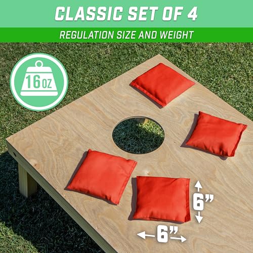 GoSports Classic Cornhole Bean Bags Set of 4-16 Colors Available - Regulation All Weather, Mix and Match - color: Red