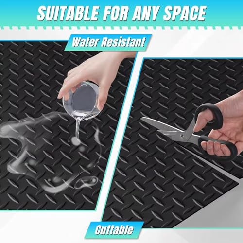 Heavy Duty Diamond-Plate Rubber Flooring Roll 4x8 FT, Multi-Purpose Waterproof Anti-Slip Floor Mat, Easy to Clean Under Equipment, Mats for Garage, Gym, Stable, Basement, Kennel - size: 4 ft x 8 ft x 0.1 in