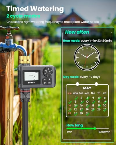 Sprinkler Timer with Brass Swivel, Programmable Water Timer for Outdoor Garden Hose, Hose Timers with Rain Delay/Manual/Auto Mode, Drip Irrigation and Lawn Watering System, 1 Outlet - size: 1 Zone-Brass Inlet