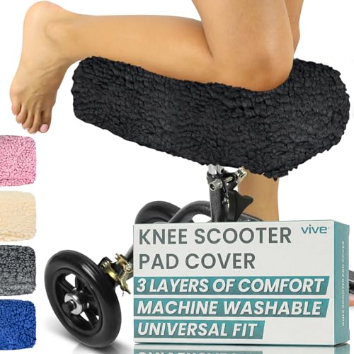 Vive Mobility Knee Scooter Pad Cover - Soft Plush Adult Sheepskin Memory Foam Cushion, Walker Accessory for Knee Roller, Padded Accessories Leg Cart Improves Comfort with Injury, Universal Fit (Black) - color: Black