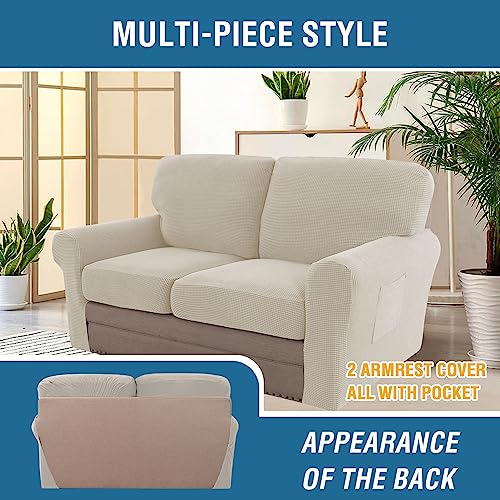 H.VERSAILTEX Multi-Pieces Sofa Covers Stretch Couch Covers Form Fitted Seats and Back Cushions Covers (2 Seat Covers Plus 2 Back Cusion Covers, Bonus 2 Armrest Covers), Island Fossi - color: Island Fossi, size: 2 SEAT COVERS + 2 BACK COVERS+ 2 ARMREST COV