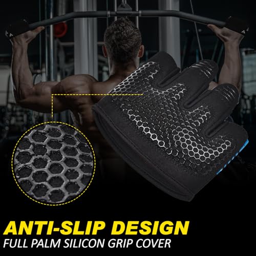 AYRO Workout Gloves for Men & Women, Minimal Short Partial Gym Gloves, Weight Lifting Gloves with Full Palm Protection, Extra Grip Pads & Hand Support for Training & Fitness - color: Blue, size: Large