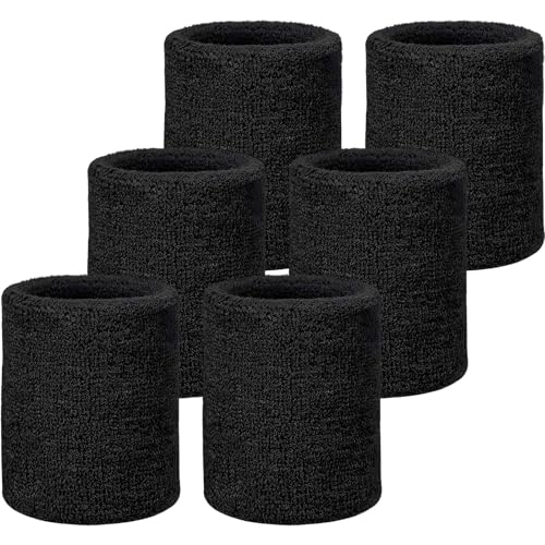 Willbond Wrist Sweatbands, Sports Sweatbands for Competition, Sweat Absorbent, for Basketball, Tennis, Football, Running and Work (Pack of 6) - color: Black