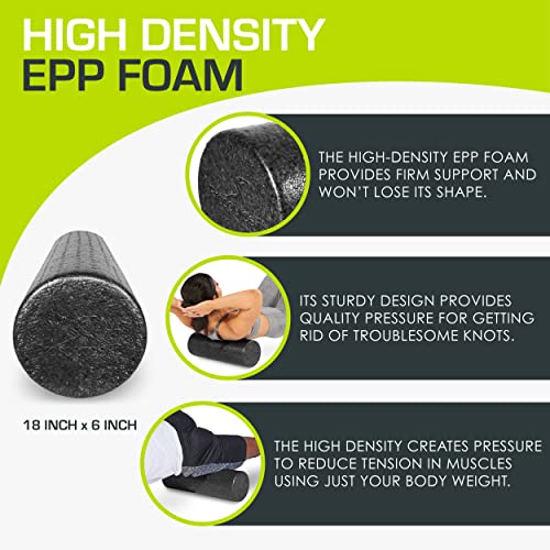 ProsourceFit High Density Foam Rollers 18 - inches long, Firm Full Body Athletic Massage Tool for Back Stretching, Yoga, Pilates, Post Workout Muscle Recuperation, Black - color: Black, size: 18"H x 6"D