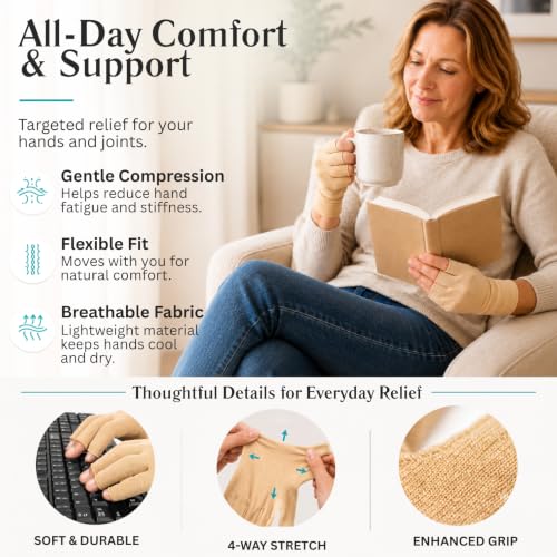 Vive Compression Arthritis Gloves - Comfortable Fit for Men and Women - Open Finger for Rheumatoid, Osteoarthritis, Carpal Tunnel and Computer Typing Pain Relief - Hand and Wrist (X-Small) | Osteoarthritis- Arthritic Joint Pain Relief - Carpal Tunnel Wris