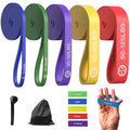 Exercise Bands，Set of 6 Resistance Bands for Working Out,Pull Up Bands Set,at Home Workout Equipment,Instruction Guide and Carry Bag Included - color: 5set（Blue+green+purple+yellow+red+Finger Exercisers）