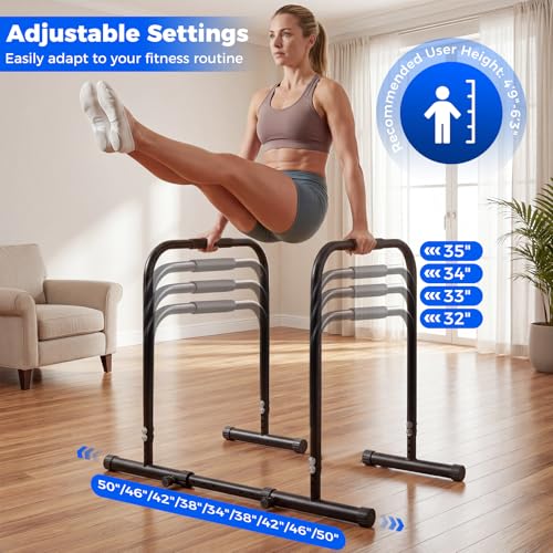 Goplus Adjustable Dip Bar, Heavy Duty Parallette Push Up Stand with 660 LBS Capacity, Anti-Slip Foam Grips, Portable Fitness Workout Dip Station for Home Gym, Calisthenics - size: 1 Side Locked
