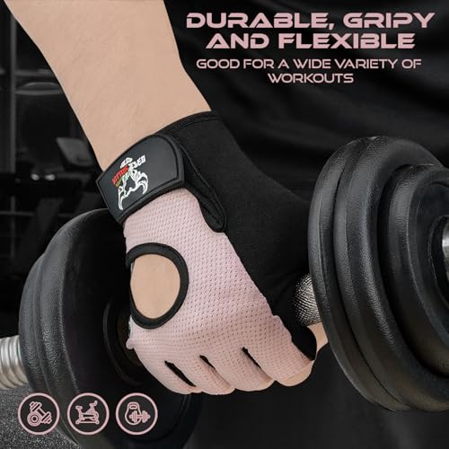 BEAST RAGE Fingerless Weight Lifting Gloves with Palm Protection Padding, Breathable Lightweight Gym Gloves for Men, Women, Weightlifting, Cycling, Exercise, Training Pull Up - color: Pink, size: Small