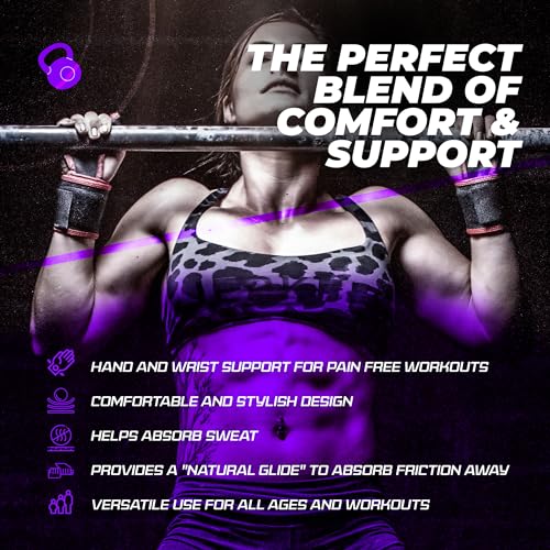 JerkFit WODies Gymnastics & Weightlifting Grips with Wrist Wraps – 3 Hole Versatile Gym Gloves for Pull Ups, Gym Training & Cross Training – Hand Grips Palm Protector for Men & Women - color: Purple, size: Medium 3.5”- 4”