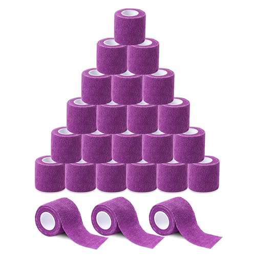 Sensi Wrap Grip Cover Sports Self Bandage Rolls 2-inch x 5-Yards 24pcs (Violet) - color: Violet
