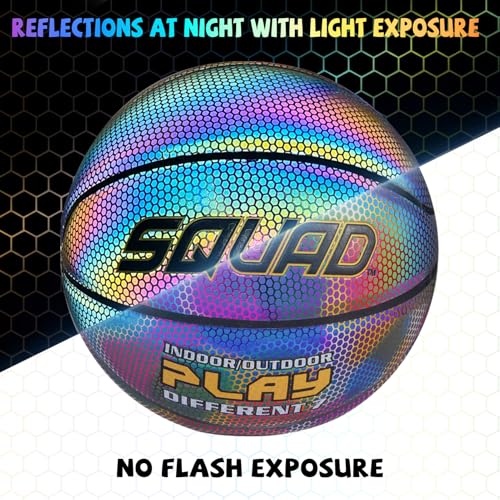 SQUAD NightPlay Reflective Basketball Size 5, Size 7 - Cool Holographic Glow Basketball for Night Game, Ideal Gift for Boys Girls 10-14 Year Old, Cool Teen Toys - color: Reflective Dark, size: Size 5