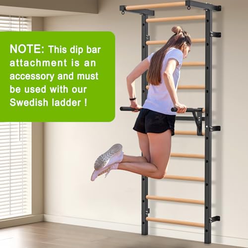 Swedish Stall Bars 2"x2" with 1" Holes, Wall Mounted Wood Gym Ladder for Suspension Training, Home Gym, Calisthenics, Physical Therapy, School & Clinic - color: Dip Bar Attachment Only