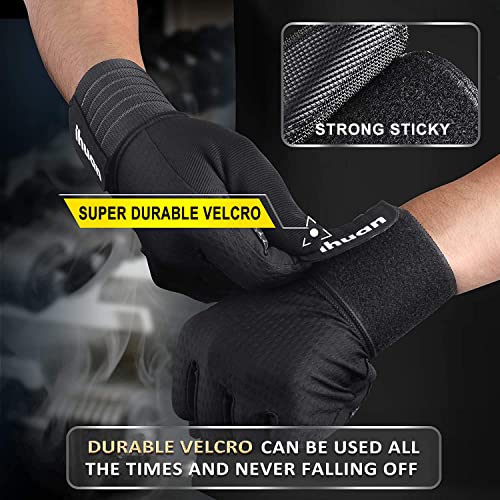 ihuan Workout Gloves for Men Full-Finger: Weight Lifting for Men, Gym Full Hand Gloves for Weightlifting, Deadlift - size: Large