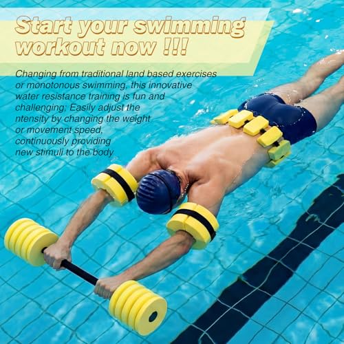 Soulchen Pool Exercise Set Including Long Aquatic Exercise Dumbbells,Pool Ankle Weights,Swim Belt,Water Aerobics Water Aerobics Equipment Set for Full Body Swim Training Kit - color: Yellow, size: Middle