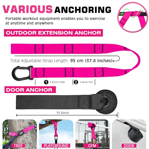 Home Resistance Training Kit, Suspension Trainer Straps with Adjustable Extension, Door Anchor, and Carry Bag – Strength Training Equipment for Full Body Bodyweight Workouts at Home or Outdoors - color: Pink