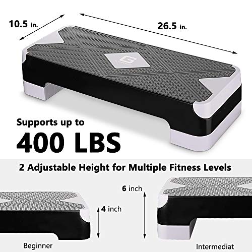 GYMMAGE Adjustable Workout Aerobic Stepper, Aerobic Exercise Step Platform with 2 Risers, Exercise Step Deck for Fitness, 26.5" Trainer Stepper with Non-Slip Surface Home Gym & Extra Risers Options - color: Gray&Black