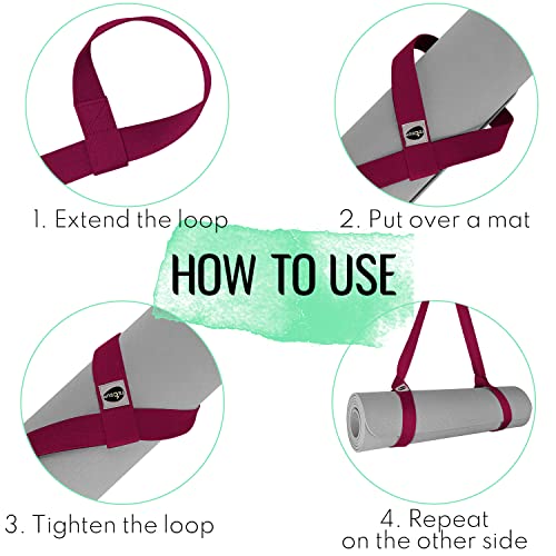 TECEUM Yoga Mat Strap – Extra Soft & Thick Cotton Carrier for All Mats | Adjustable Skin-friendly & Non-Slip Mat Holder Sling in 30+ Colors [Mat Not Included] - color: Deep Raspberry, size: 64 IN