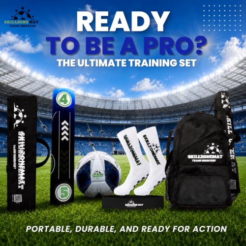 SkillZone Soccer Training Mat with Soccer Ball – Dribbling & Footwork Trainer | Indoor/Outdoor Soccer Training Kit with Interactive Video Hub, Grip Socks & Carry Bag | Control & Agility Practice - color: Match Day - Elite Training Kit
