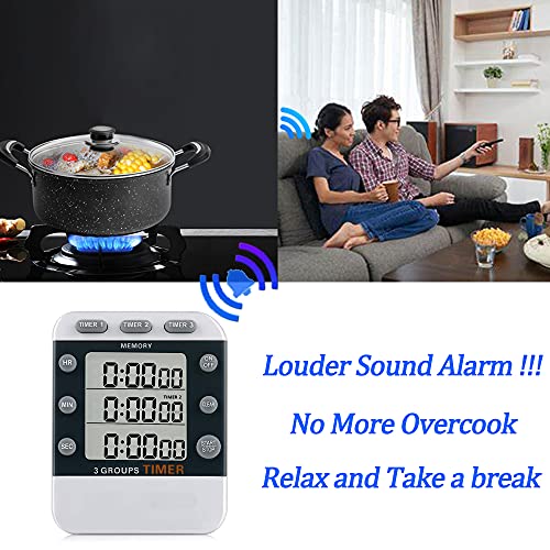 Digital Dual Kitchen Timer for Cooking, 3 Channels Count Down/up Triple Multi Timers for Food, Magnetic Memory-Preset Large-Display Adjustable Alarm Volume, 3A Battery Included - style: M382