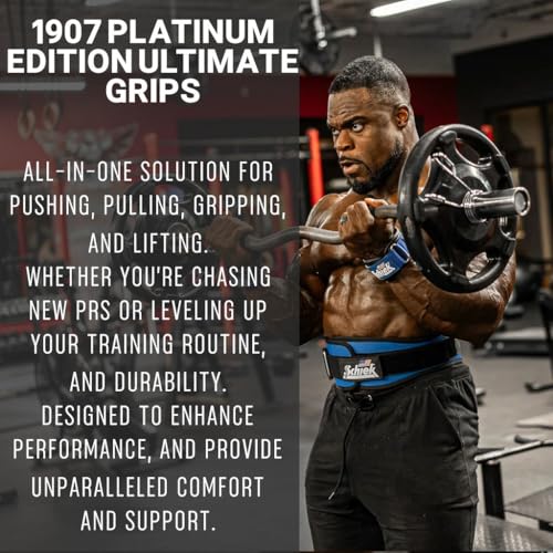 Schiek Sports Model 1907 Platinum Edition Ultimate Grips - 3 in 1 Weight Lifting Straps Wrist Wraps and Grip Pads - color: Blue, size: Medium