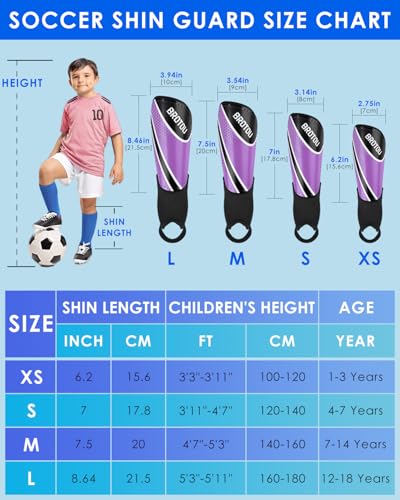 BROTOU Shin Guards Soccer Youth, Soccer Shin Guards for Kids 3-15, Light Weight Adjustable Straps Shin Pads Protection Equipment with Ankle and Leg Calf Protection - color: Purple, size: Small
