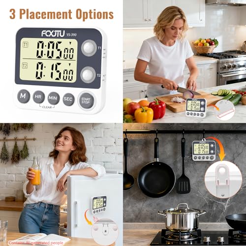 Digital Dual Kitchen Timer with Magnetic Back & Memory Presets, 2 Groups Countdown/Up Stopwatch Timer, 3-Level Volume + LED Alert, On/Off, 100Hr Max for Cooking, Baking (Battery Included) - size: Dual Timer