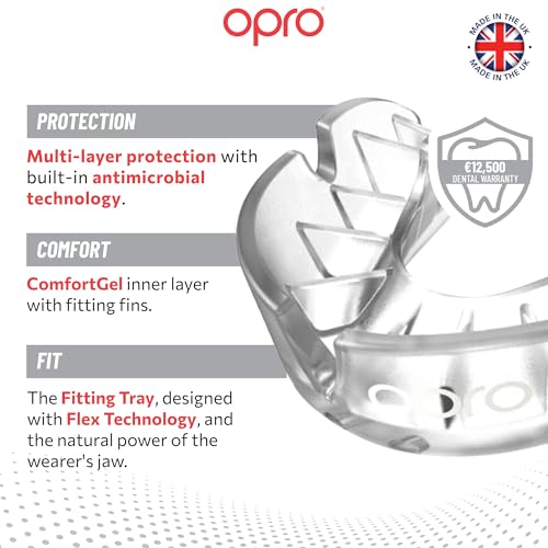 OPRO Silver Level Moldable Mouth Guard Essential Fit (Clear) Kids Youth Boxing Mouthguard for MMA & Impact Sports, Easy Self-Fit Mouth Guard for Sports, Football & Hockey - Includes Case - color: Clear/Clear, size: Youth (Under 10)