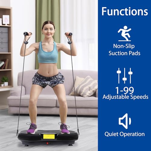 Full Body Vibration Platform Massage Machine Workout Trainer with Bluetooth Music Connection - color: Black