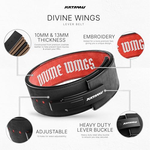 Katamu USPA & IPL Approved Premium Lever Belt | — 10mm and 13mm Leather - color: Divine Wings, size: Medium - 13mm