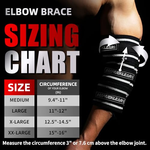 MANUEKLEAR Elbow Sleeves for Weightlifting, Adjustable Elbow Wraps for Weightlifting (L(11"-12")) - size: L(11"-12")