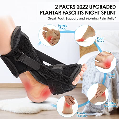 Plantar Fasciitis Brace Night Splint with Soft Memory Foam Pad: 2 Packs Upgraded For Achilles Tendonitis Relief Foot Drop Heel Arch Ankle Pain Support for Women Men