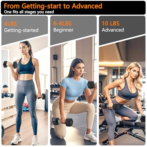 Adjustable Dumbbell Set of 2 Total 20 Lbs 4-in-1 Each 4lb 6lb 8lb 10lb 1s-Adjust Dual-Stable Free Weights for Women Men Home Gym Outdoor Workouts - color: black [20LBS Total]