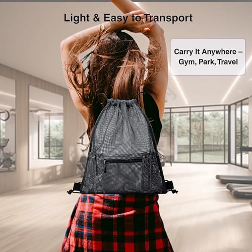Mesh Sports Drawstring Bag, Large Breathable Gym Sack for Boxing Gloves, Boxing Equipment, Shoes & Training Gear, Lightweight & Durable (Black) - color: Black