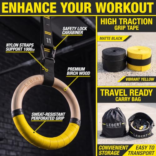 Lebert Fitness Wooden Gymnastic Rings – 1.25" Rings with Numbered Straps