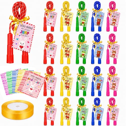 25 Set Jump Ropes for End of Year Student Gifts – 7.7ft Rainbow Adjustable Skipping Ropes Bulk with Cards for Teachers, Students, School Parties & Outdoor Activities - color: Rainbow