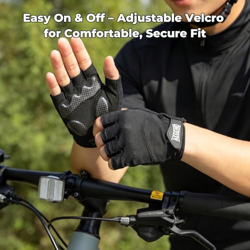Aegend Half-Finger Cycling Gloves, Anti-Slip Shock-Absorbing Padded Palm, Breathable Mesh for Biking, Fitness and Outdoor Activities (Black) - size: X-Large