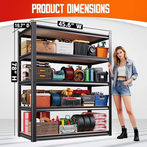 Garage Shelving-2050 lbs 5 Tier Storage Shelves,Adjustable Heavy Duty Metal Shelving Unit and Storage Large Rack,Utility Steel Shelf for Warehouse Industrial Pantry Basement -78"x45"x20",Black - size: MDF/46"Wx20"Dx78"H