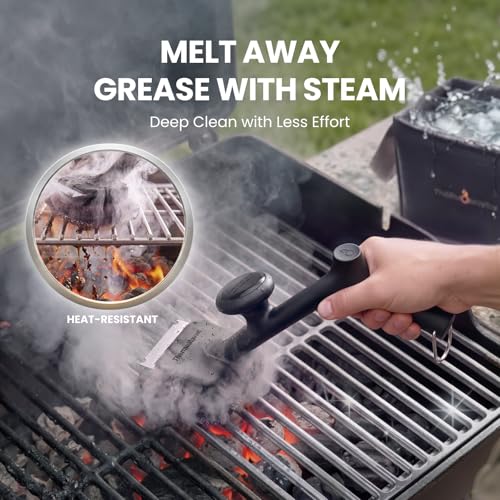 ThermoMaven BBQ Grill Brush Bristle Free - 17" Safe Steam Grill Cleaner Brush with Scraper and 5 Brush Heads for Porcelain/Gas/Charcoal Grill Outdoor Grill Barbecue Cleaner - size: Black 5pcs-Medium