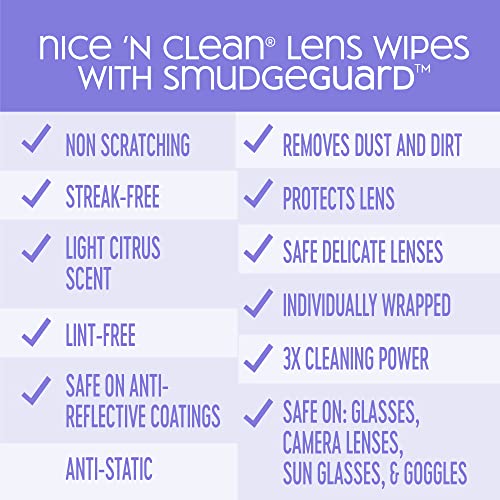 Nice 'N CLEAN SmudgeGuard Lens Wipes (400 Total Wipes) | Individually-Wrapped, Pre-Moistened, Ammonia-Free Lenses Wipes | Lens Cleaning Wipes for Eyeglasses, Camera Lens, Goggles, Sunglasses - size: 1 Count (Pack of 400)