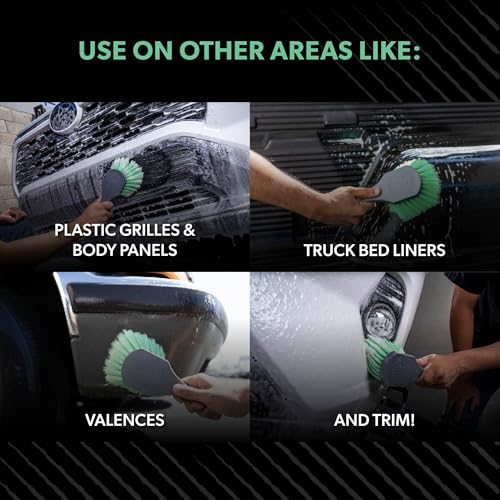 Chemical Guys, Wheelie Wheel & Exterior Brush for Rims & Tires, Soft, Green | Soft synthetic bristles clean rims, tires, grilles and emblems, safe on all wheel finishes with an easy grip - size: (Pack of 1), style: Wheelie