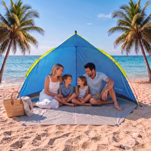 Beach Tent Sun Shelter – UPF 50+ UV Protection, Lightweight Portable Pop-Up Canopy, Windproof Shade with Sandbags, Carry Bag for Beach, Camping & Outdoor Travel (Light Blue) - color: Light Blue