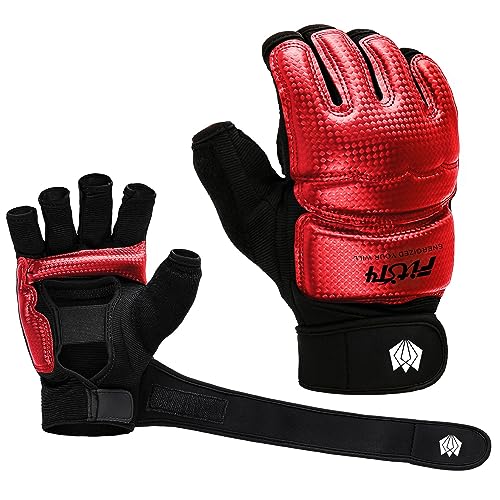 FitsT4 Sports Half Mitts MMA UFC Training Boxing Punch Bag Martial Arts Gloves - color: Red, size: Small