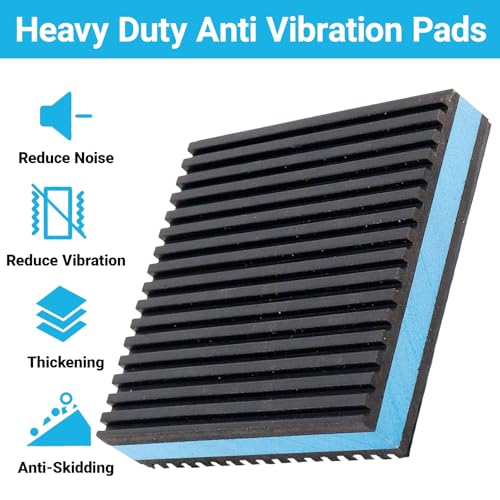 8 Pack Heavy Duty Anti Vibration Pads, 4" x 4" x 7/8" Ribbed Rubber Isolation Mat with EVA Core for Air Compressor, Treadmill, Washer, Dryer, HVAC, AC Unit – Noise Reduction, Non-Slip, Outdoor Ready