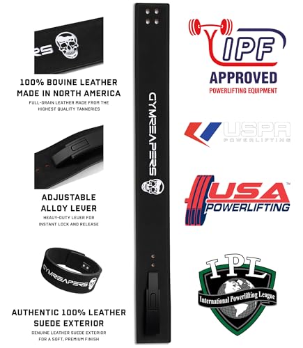 Gymreapers 10MM Lever Weightlifting Belt Leather Adjustable Heavy Duty Buckle Belt, IPF Approved for Powerlifting, Weightlifting, and Strength Training - color: Black, size: Large (34-41")