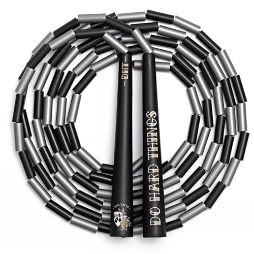 Elite Jumps Edge Beaded Adjustable Jump Rope, Do Hard Things | Tangle-free 1-inch shatterproof beads. Long edge handles. Adjustable for all ages. - color: Silver & Black