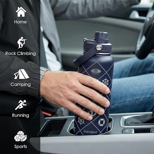 SANDJEST Boat Captain Insulated Stainless Steel Water Bottle 32oz, Vacuum Chug Lid Travel Tumbler for Men Friends Dad Brothers, Gift for Birthday Christmas Fathers Day - color: Boat Captain