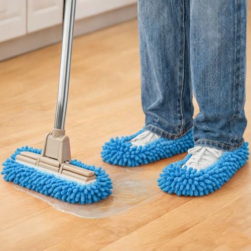 1 Pair Floor Cleaning Mop Slippers Set, Slip On Mopping Accessories for Indoor Household Floor Care and Daily Cleaning Tasks(Blue) - color: Blue