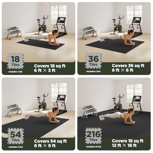 AIRHOP 18 PCS Gym Floor Mat, EVA Foam Puzzle Gym Mat, High-Density Interlocking Foam Floor Tiles for Home Gym, Play Workout Garage Kitchen Flooring 12.6"x12.6"x0.4" - color: Anthracite, size: 54 Tiles | 54 Sq Ft