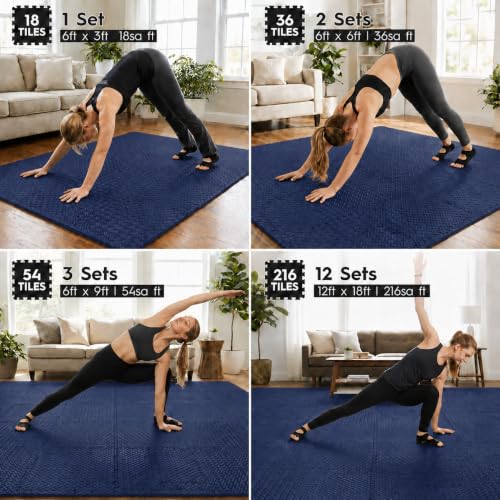 18pcs Puzzle Exercise Mat, 12.6"x12.6"x0.4", 18sqft EVA Interlocking Foam Floor Tiles, Protective, Water-Resistant Flooring for Home Gym & Workout Equipment - color: Deep Ocean Blue